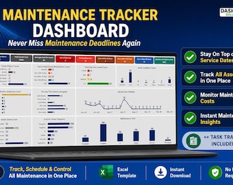 Wartungs-Tracker Excel Vorlage | Bestandsführungs-Dashboard | Serviceplan & Kostentracker