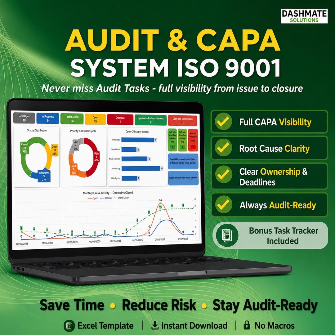 Audit & CAPA Log Management System IS0 9001 Excel Download - Etsy