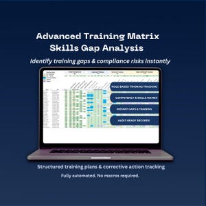 Advanced Training Matrix Excel | Skills Gap Analysis, Competency Tracking & Compliance Dashboard