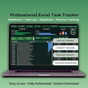 Excel Aufgabenliste | Dashboard + Termine + Prioritätensystem | Tabelle zur Steigerung der Produktivität | Automatisierte Vorlage