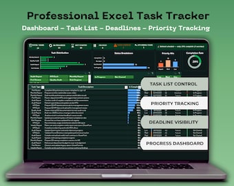 Excel Task Tracker | Dashboard + Deadlines + Priority System | Productivity Spreadsheet | Automated Template