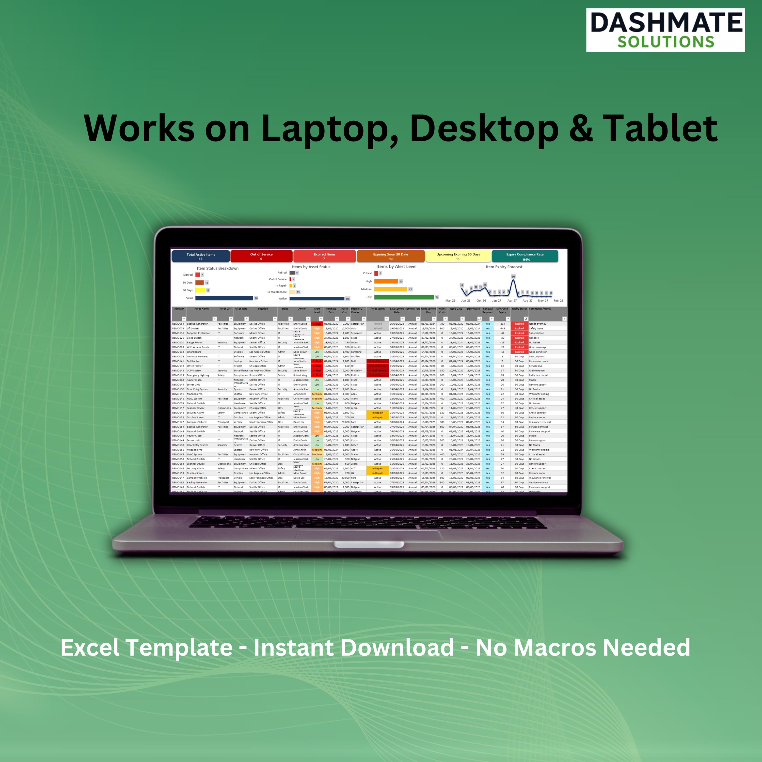 Asset Tracker & Maintenance Log Excel Template | Service Schedule ...