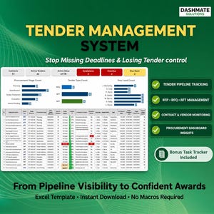 Tender Management System Excel Template | Procurement Tracker Dashboard (Digital Download)