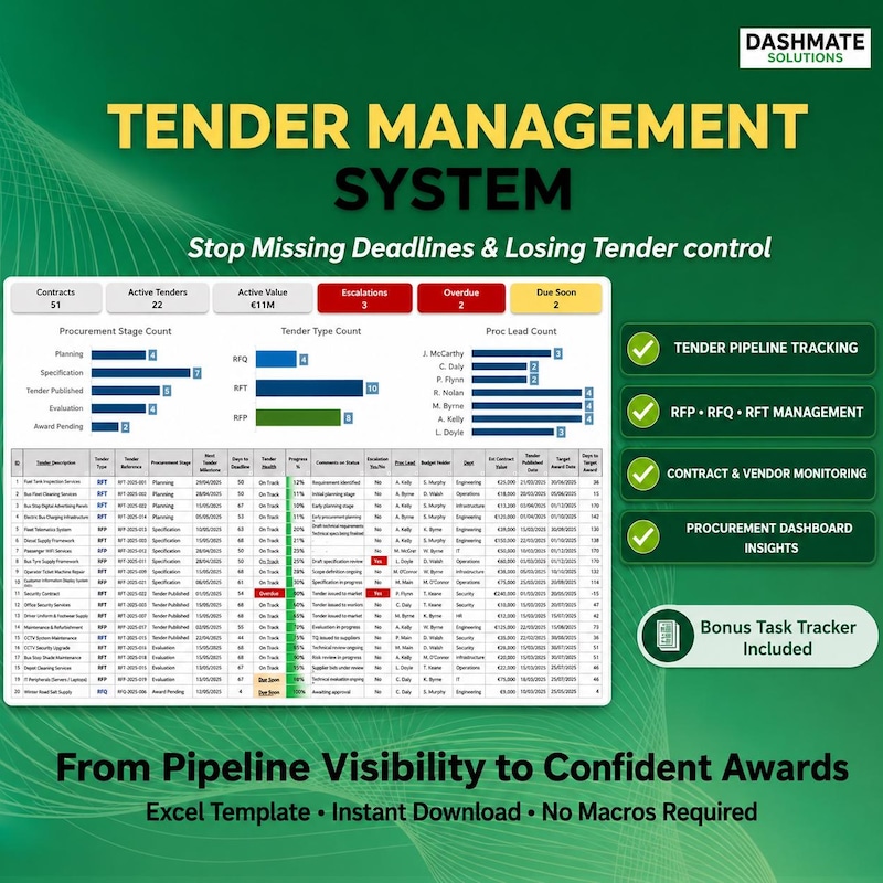 Tender Excel Spreadsheet - Etsy