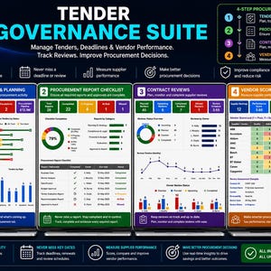 Tender Management System Pro | Tender Tracker, Vendor Scorecard | Contract Review Schedule | Contract Review Form | Excel Template