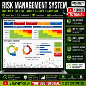 Risk Register Template Excel | Audit & CAPA Log | ISO 9001 Risk Management Dashboard