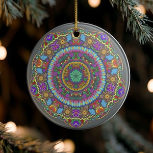 Bunter Mandala-Keramikverzierung, runder Feiertagsverzierung, Herzschlag des Whimsy, begrenzte Auflage