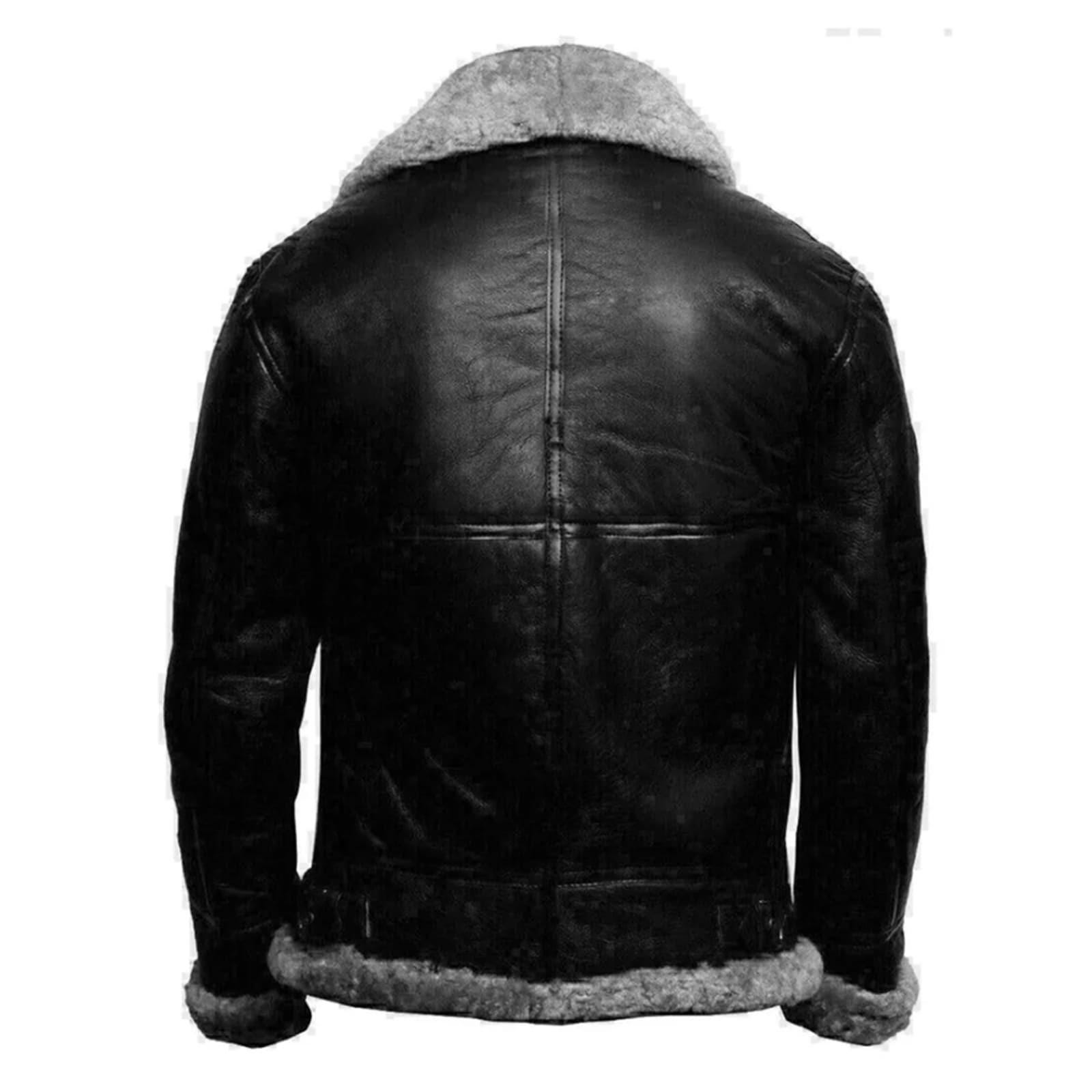 Chaqueta De Piel De Oveja (Shearling) Tipo B3 Bombardero RAF Para Hombre - Estilo Clásico, Color Negro, Tallas XS A 3XL