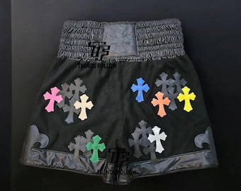 Handgemaakte gepersonaliseerde boksshort | Professionele bokstrainingskoffer met leren kruisen