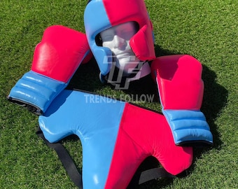 Custom Leather Boxing Sparring Set Pro Quality Boxing Gloves, Head Guard, Groin Protector