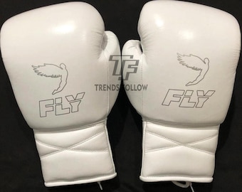 Custom Made Fly Super Lace-up Boxing Gloves White Leather Sparring Training Gloves