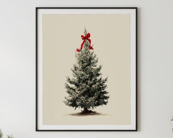 Vintage Christmas Tree Print | Holiday Wall Art | Rustic Xmas Decor Digital Download