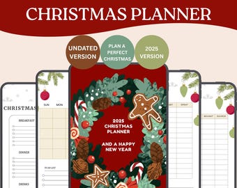 Christmas Holiday Planner Printable | Gift List, Budget, Menu (Instant Download)