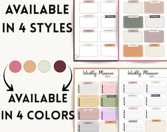 Printable Weekly Planner Set: Minimalist Design, 4 Styles (Digital Download)
