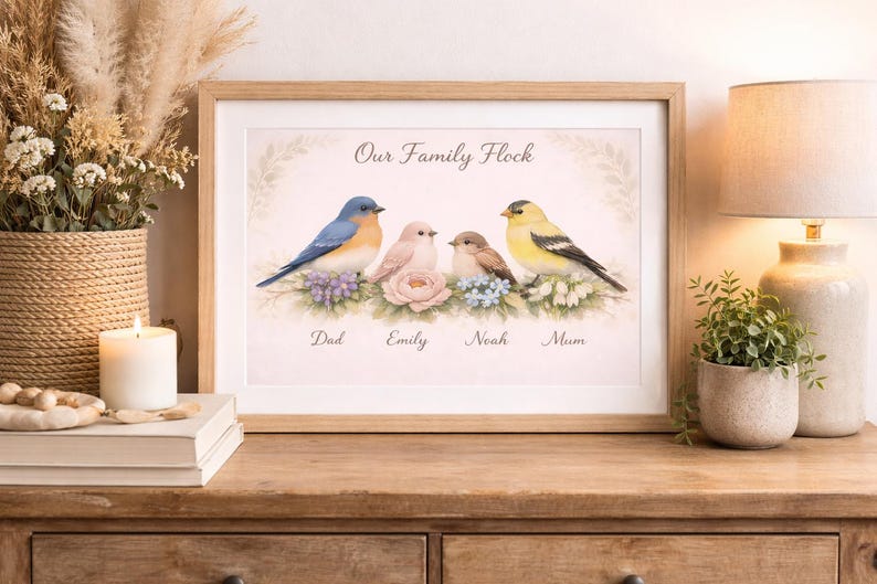 Family Bird Portrait Custom | Personalized Family Flock Print | Mom Dad ...