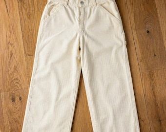 Pantalones vaqueros vintage de los 90 de Londres, color marfil, pana, talle alto, pierna recta, talla 8