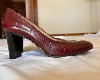 Luxus Italienische Burgund Leder Kroko Heels Größe 38