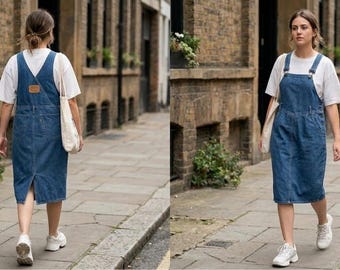 Vintage 90s Levi's Denim Overall Dress Made in USA Workwear Midi Pinafore