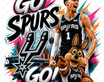 Victor Wembanyama basketbal PNG-ontwerp halftoon, basketbalspeler komische grafische Tee sublimatie, Go Spurs Go directe digitale download