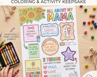 Alles over My Mama Afdrukbaar activiteitenblad, Moederdagkleurplaat voor kinderen, digitale download