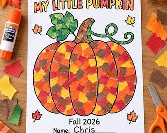 Pumpkin Torn Paper Craft Printable, Fall Craft Activity for Kids, Autumn Preschool Craft, Fall 2026, Instant Download PDF