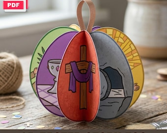 Afdrukbaar 3D Easter Story-eierknutselwerk voor kinderen | Christelijke Heilige Week Bijbelverhaal zondagsschoolactiviteit | Direct downloaden