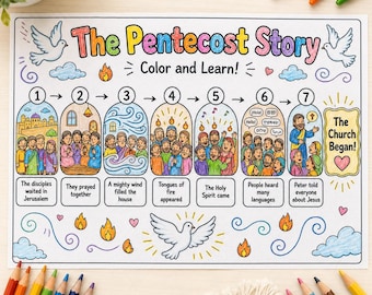 Pentecost Story Coloring Page Printable PDF, Acts 2 Bible Story, Holy Spirit, Tongues of Fire, Kids Bible Lesson, Sunday School Activity