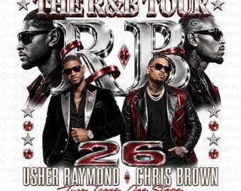 Chris Brown and Usher Raymond R&B 2026 Tour PNG Design, Red and Silver, Usher and Brown Concert T Shirt Graphic, Digital Download