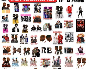 Chris Brown en Usher Raymond PNG-bundel, R&B 2026-tourontwerpen, meer dan 200 digitale prints voor T-shirts en concertposters, digitale download