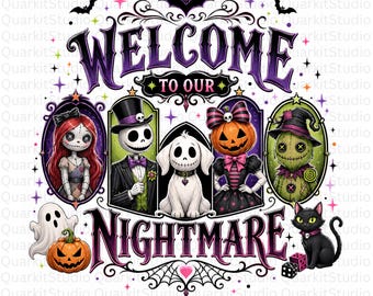 Welcome Nightmare PNG | Preppy Halloween PNG | Spooky Season PNG | Creepy Horror Characters | Sublimation Design | Digital Download