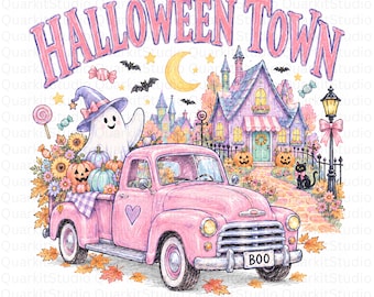 Pink Halloween Town Png, Girly Halloween Sublimation Design, Whimsy Aesthetic Png, Retro Halloween Shirt Png, Instant Download
