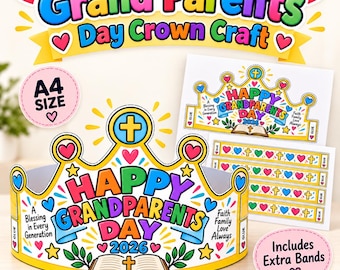 Grandparents Day Crown Craft, Printable Grandparents Day Hat, Christian Kids Craft, Sunday School Craft, DIY Activity PDF, Instant Download