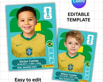 Fußball WM 2026 Sticker & Umschlag | Personalisierter Sticker mit Foto Vorlage | Bearbeitbar in Canva | Digitaler Download