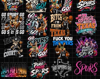 30+ San Antonio Basketball PNG Bundle, Go Spurs Go PNG, Retro 90s Bootleg Sports Tee, Game Day, Puro Pinche Design