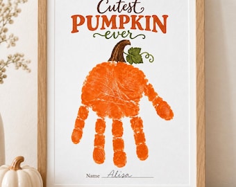 Pumpkin Handprint Craft Printable, Cutest Pumpkin Ever, Fall Keepsake for Kids, Toddler Thanksgiving Activity, Instant Download PDF