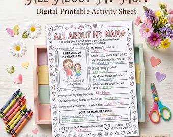 Alles over My Mama Afdrukbaar werkblad, Moederdagactiviteit voor kinderen, digitale download