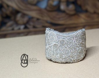 Cuff Bracelet Silver Hand-beaded
