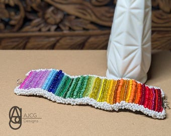 Cuff Bracelet Rainbow Handmade Beaded
