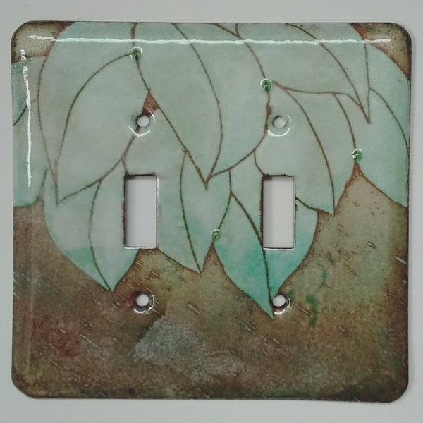 Enameled copper light switch cover/leaves double toggle