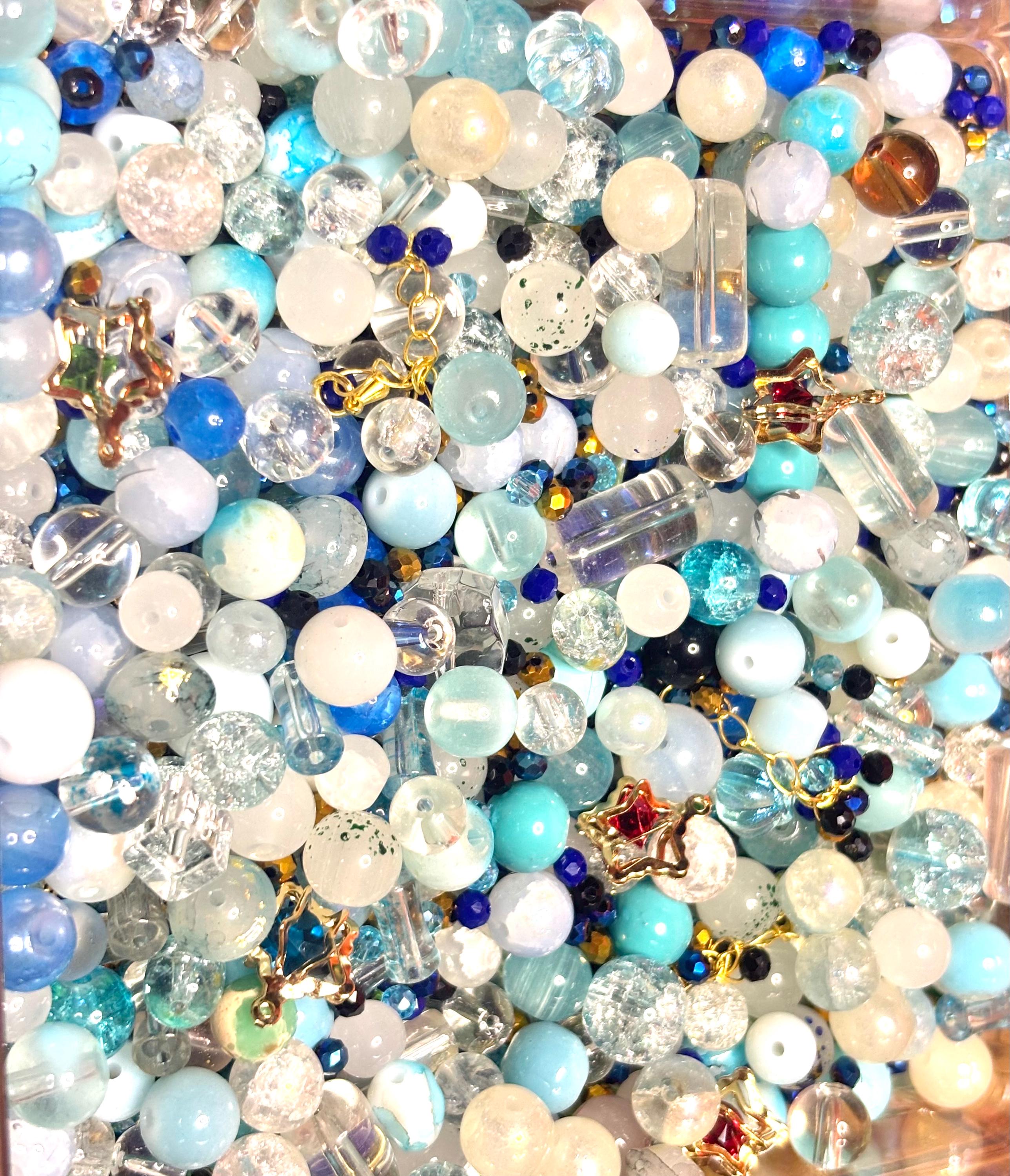 Lot De 150 Perles En Verre Vintage Bleu Turquoise - Forme Rectangle, Brillant, Pour Création De Bijoux - Occasion