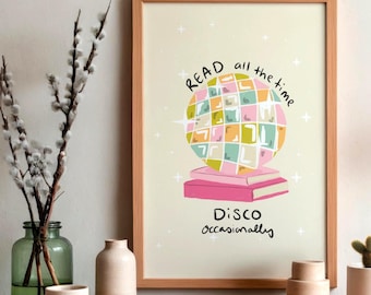 Disco Ball Art Print | Book Lover Wall Art | Reading Quote Poster | Cream Decor