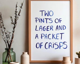 British Pub Typography Print | Hand-Painted Lager Crisps Wall Art