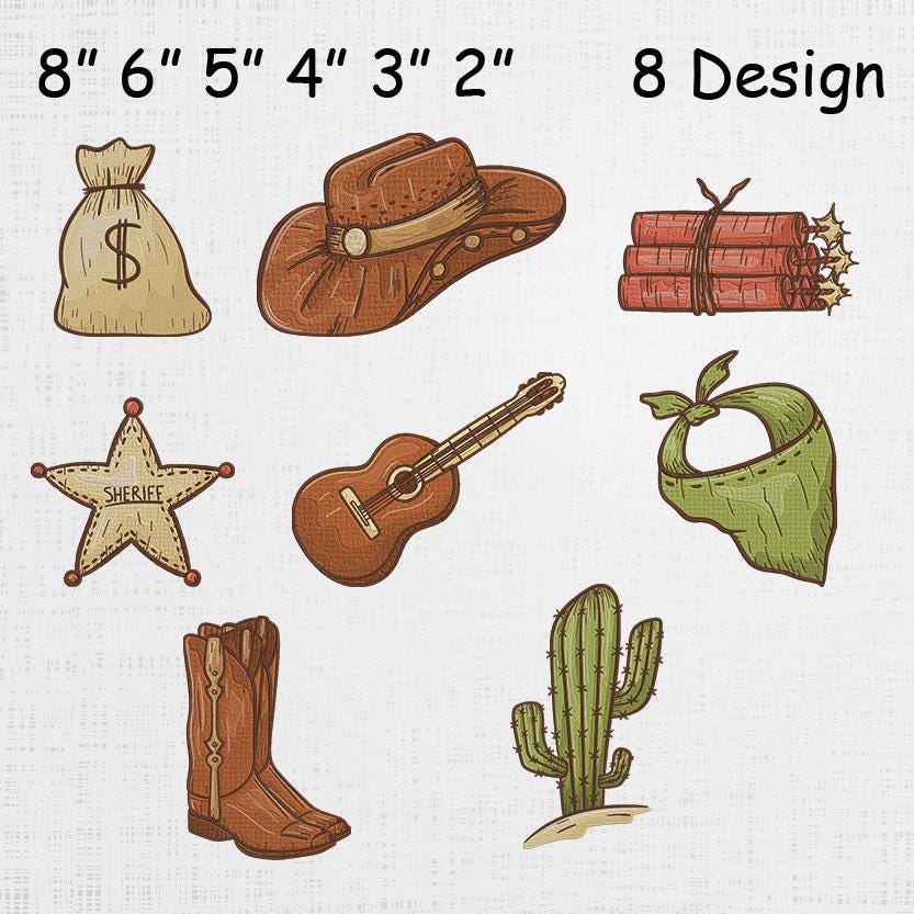 Cowboy Elements Embroidery Set - Cowboy Boot Pattern - Hat Machine File ...