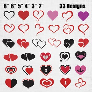 Heart Logo Embroidery Bundle - Heart Shape Icons Machine Stitch - Heart Shape Ornaments Embroidery  Pattern - 33 Designs 6 Sizes