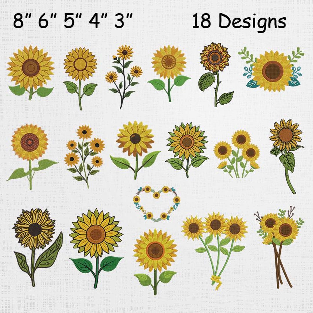 Sunflower Embroidery Designs Set - Sunflower With Leaf Embroidery ...