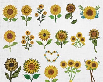 Sunflower Embroidery Designs Set - Sunflower With Leaf Embroidery Pattern - Sunflower Digital Machine File - 18 Designs 5 Sizes