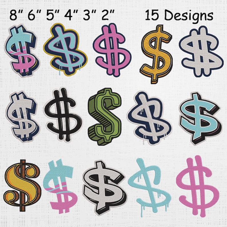 Dollar Sign Embroidery Set - Dollar Symbol Digital Machine Embroidery ...