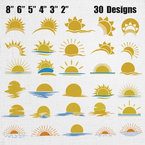 Sunshine Embroidery Set - Sunset  , Sunrise Stitch Pattern - Water Sunset Machine Embroidery File - 30 Designs 6 Sizes