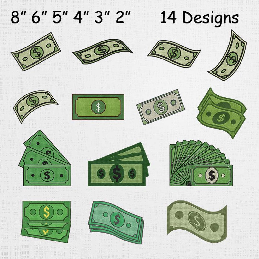 Dollar Notes Embroidery Set - Falling Notes Machine Embroidery File ...
