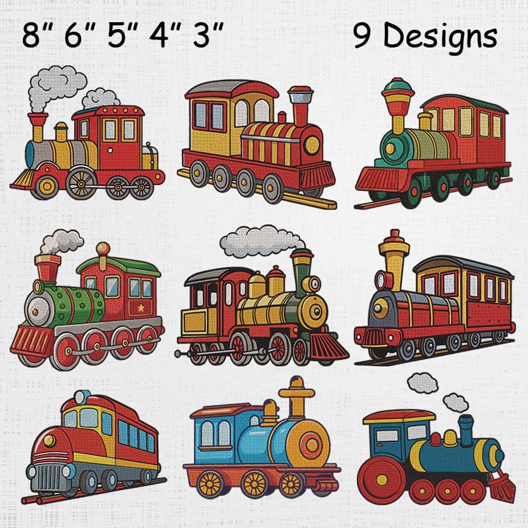 Machine Embroidery Steam Engine Eatsy Steam Train Embroidery Set - Train Engine Machine File - Vintage Train ...